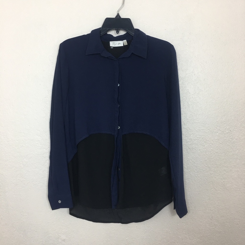 Blue and black button down blouse
